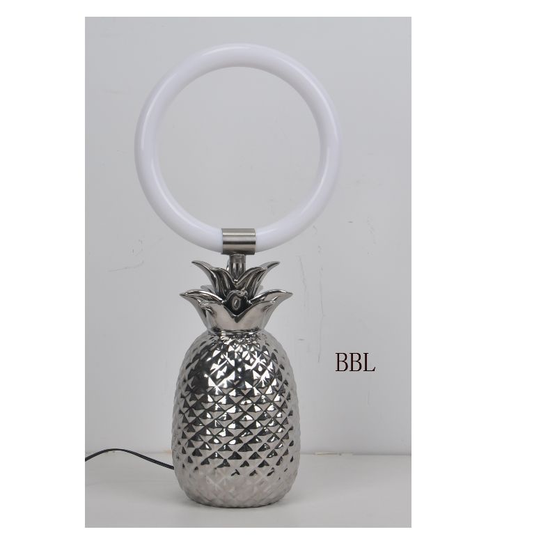 Lâmpada de mesa LED com base de abajur de abacaxi cerâmico e anel acrílico